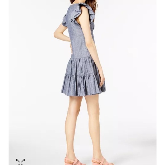 Jill Stuart denim ruffle dress linen blend - Picture 3 of 9